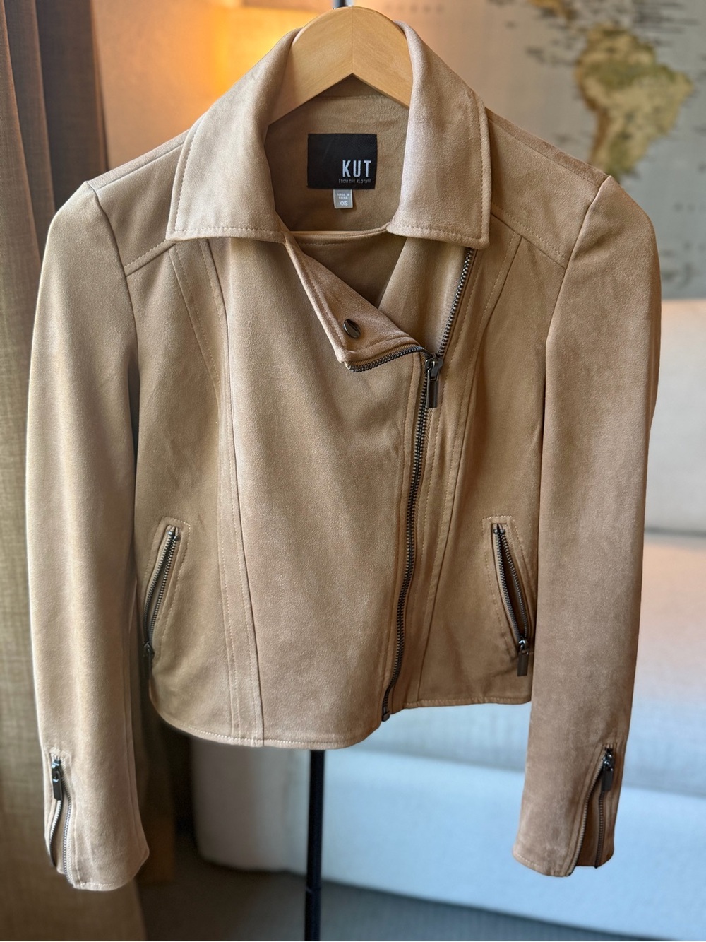 Kut from the Kloth Tan faux Suede Asymmetric Moto Jacket